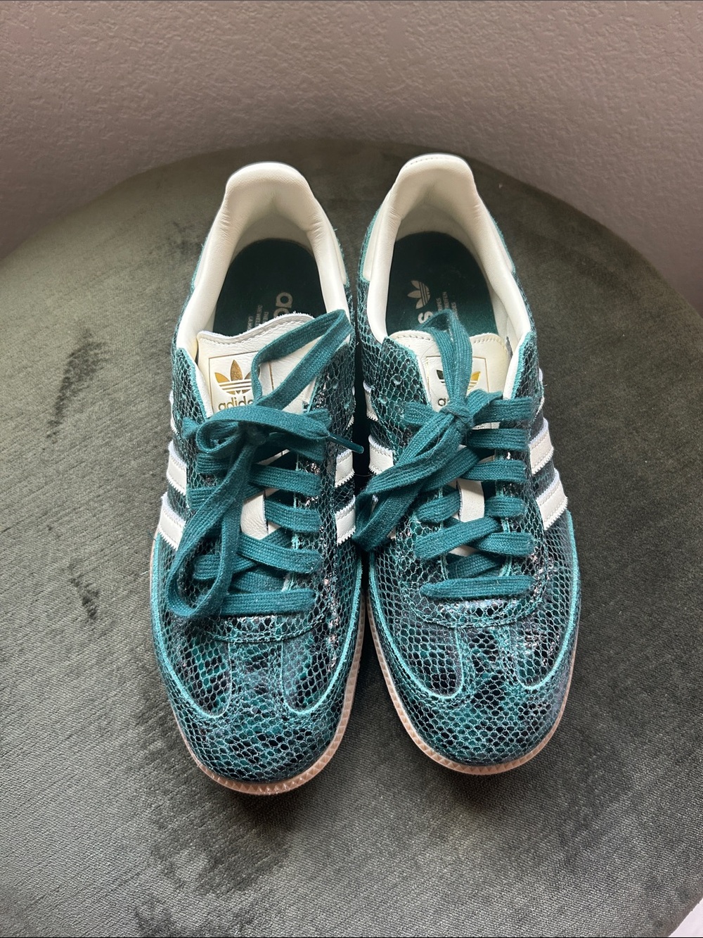 adidas Dark Green Patent Snake Samba Sneakers Size 8.5